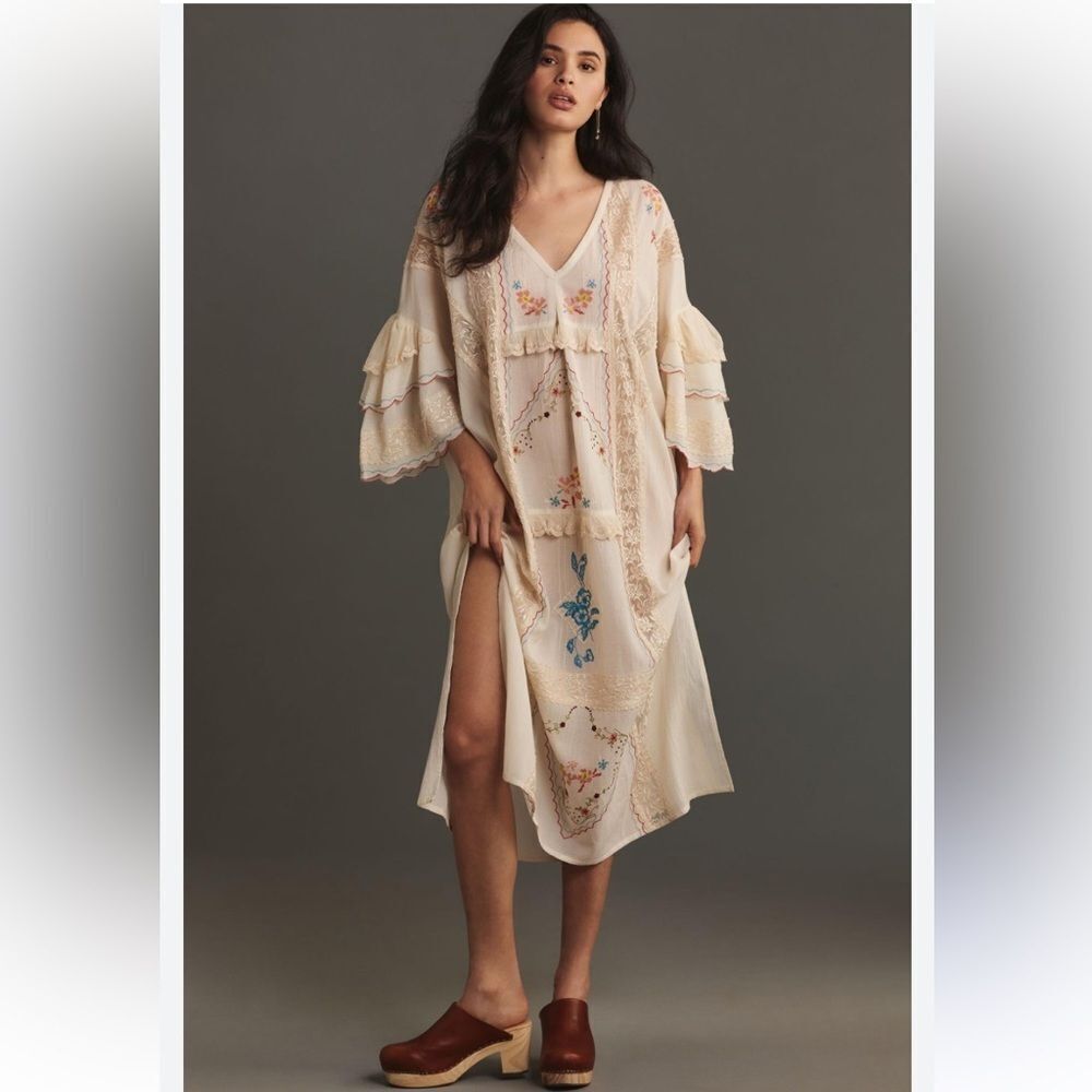 By Anthropologie Embroidered Sheer Kaftan Dress One Size Color:
Ivory Combo
